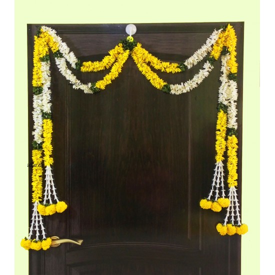 afarza Artificial Flower Garland Toran for Door Entrance Home Decoration Hanging 4 Pieces 5 Feet-2309-YELLOW