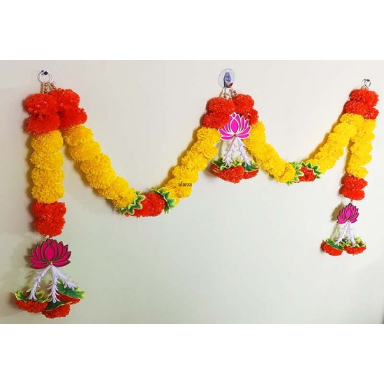 Afarza Artificial Flower Garland Toran for Door Entrance Hanging Marigold with Lotus Latest Home Decoration- 22P1